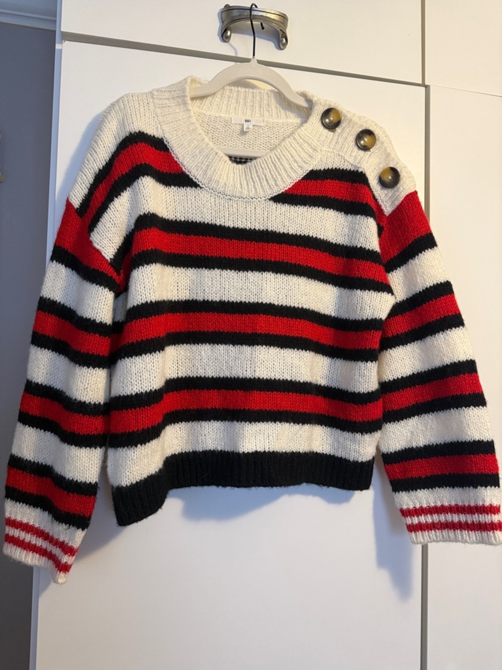 bp Cream Ribbed Crewneck Sweater with Knit Texture